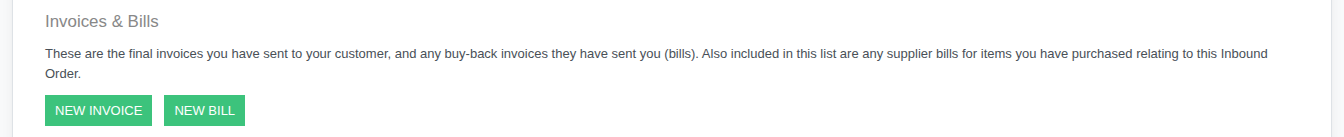 The Invoices and Bills section of a job's Financials tab, with the New Bill button