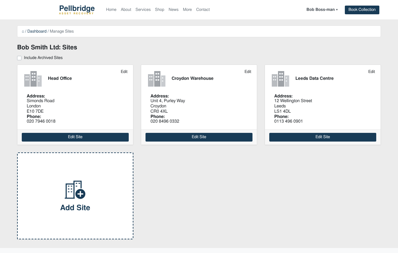 The Manage Sites page with the Add Site tile