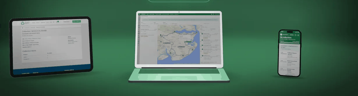 RecyclyERP on a tablet, a laptop and a phone