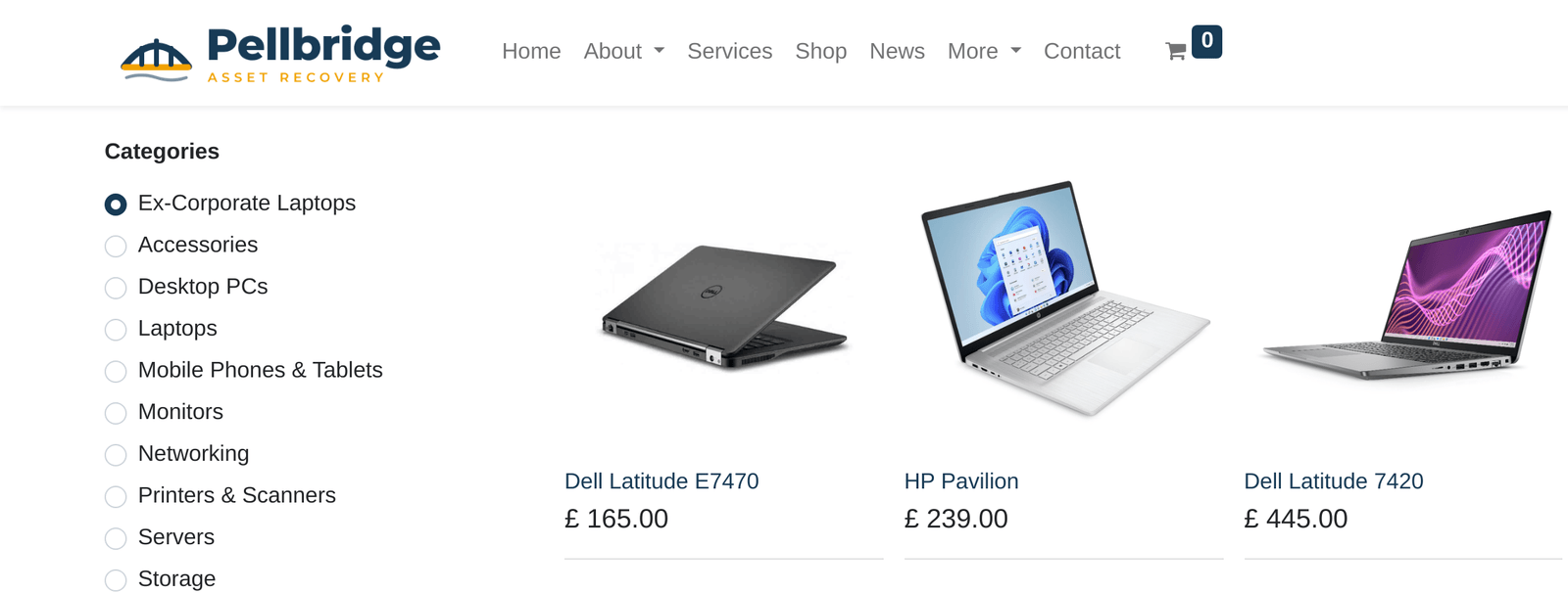 Online shop selling refurbished laptops from stock