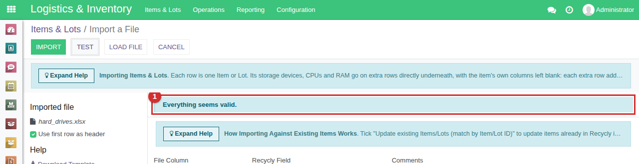 Test reports Everything seems valid, marked 1