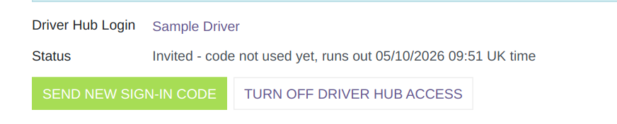 Invited, with the code not used yet, and Send New Sign-in Code.