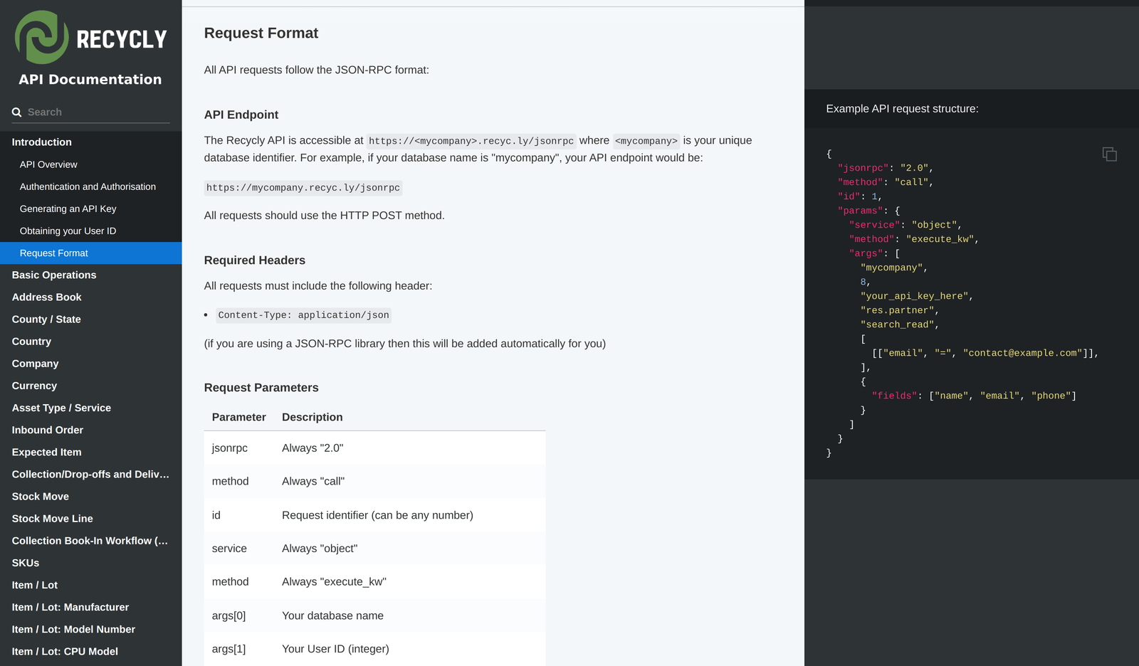 The RecyclyERP API documentation