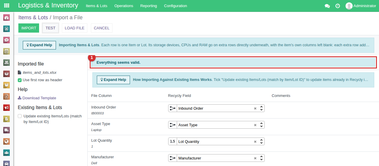 Test reports Everything seems valid, marked 1