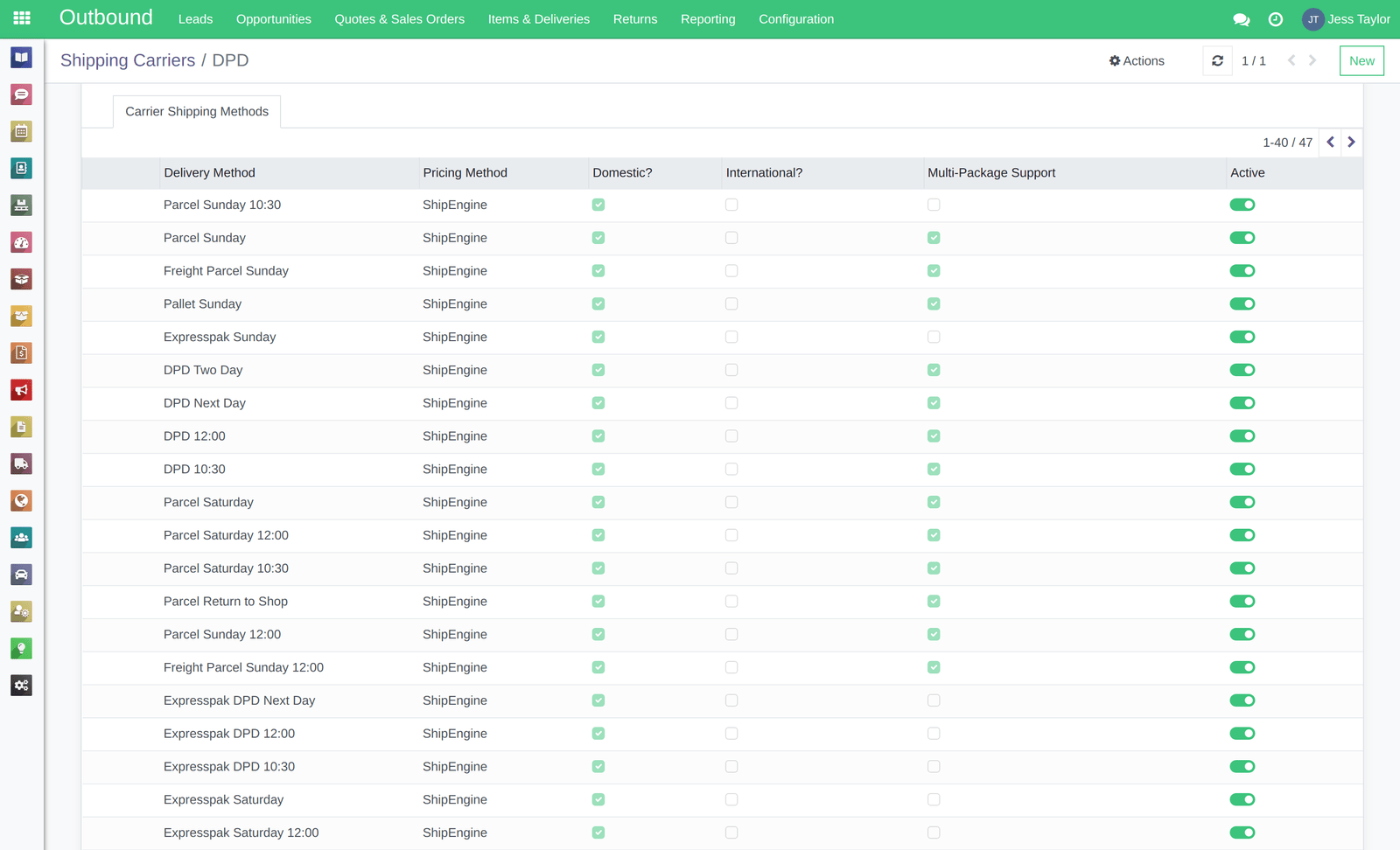 A courier and its shipping services in RecyclyERP, set up through ShipStation API